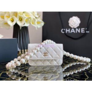 Replica Chanel Clutch With Pearl Chain WOC in Calfskin AP1898 White 2