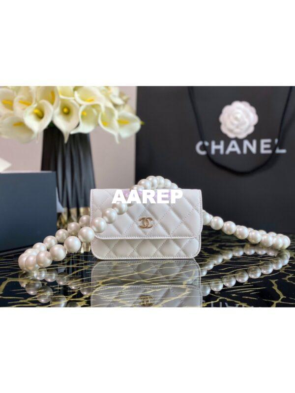 Replica Chanel Clutch With Pearl Chain WOC in Calfskin AP1898 White 4