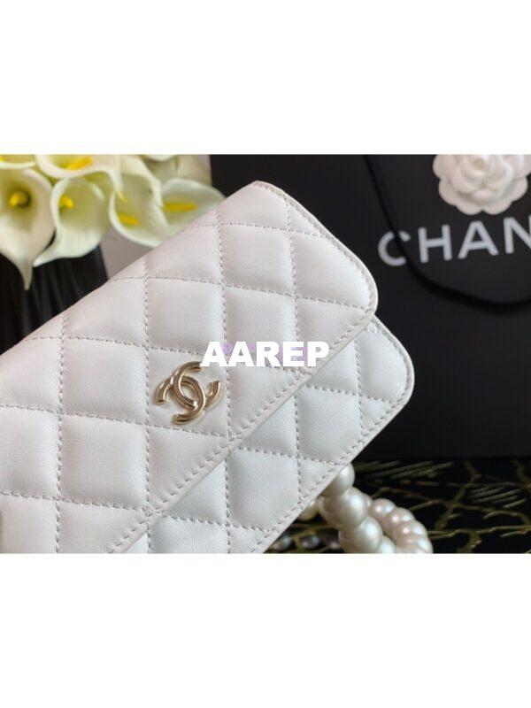 Replica Chanel Clutch With Pearl Chain WOC in Calfskin AP1898 White 5