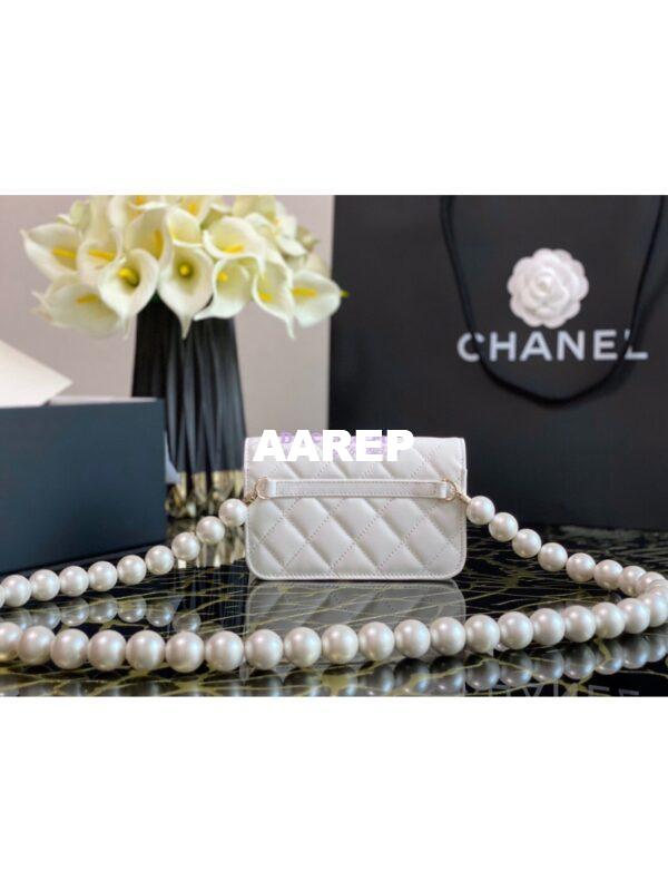 Replica Chanel Clutch With Pearl Chain WOC in Calfskin AP1898 White 8