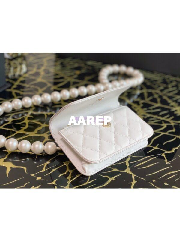 Replica Chanel Clutch With Pearl Chain WOC in Calfskin AP1898 White 9