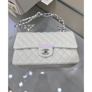 Replica Chanel CF 1112 Quilted Classic Flap Bag in Grainy Calfskin White