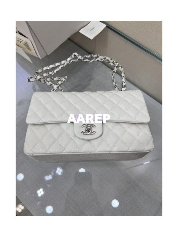 Replica Chanel CF 1112 Quilted Classic Flap Bag in Grainy Calfskin White 3