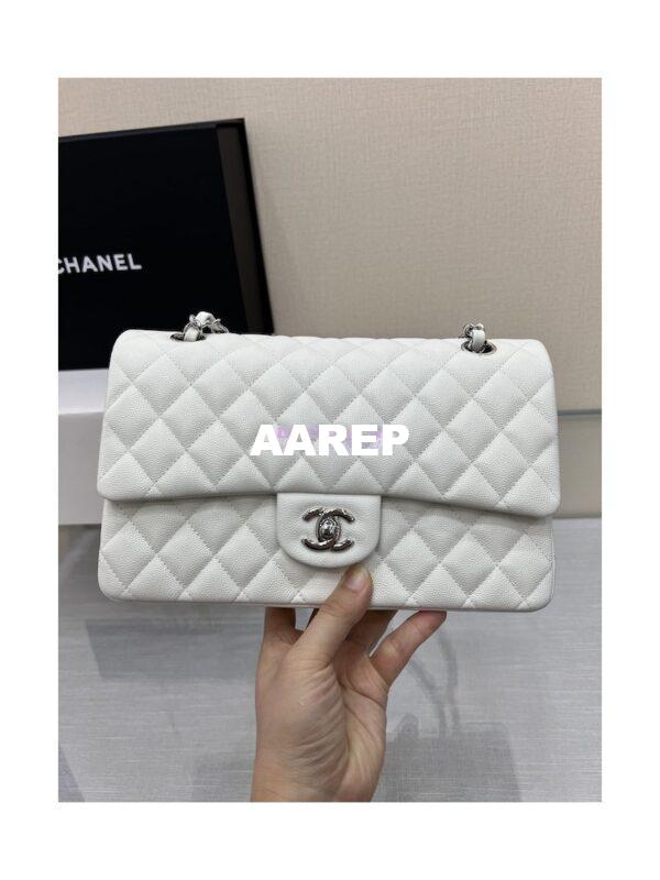 Replica Chanel CF 1112 Quilted Classic Flap Bag in Grainy Calfskin White 4