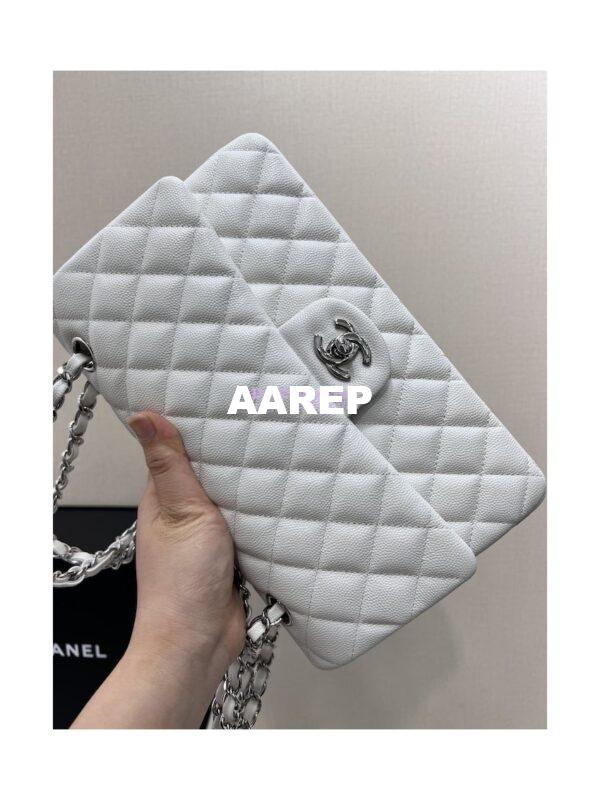 Replica Chanel CF 1112 Quilted Classic Flap Bag in Grainy Calfskin White 5