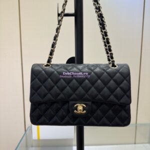 Replica Chanel CF 1112 Quilted Classic Flap Bag in Grainy Calfskin Black Shining Light Gold Hardware