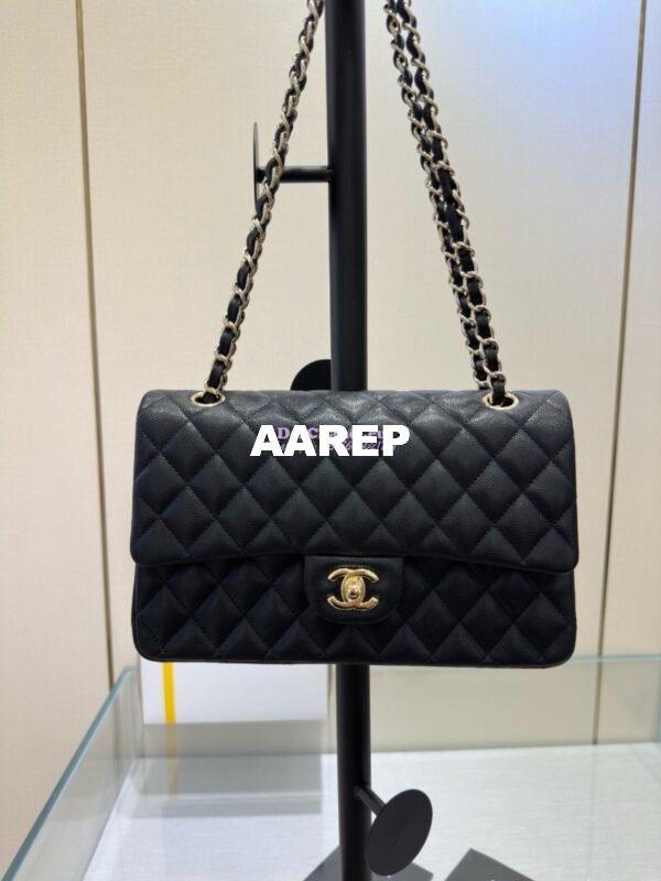 Replica Chanel CF 1112 Quilted Classic Flap Bag in Grainy Calfskin Black Shining Light Gold Hardware 3