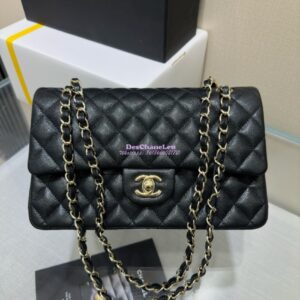 Replica Chanel CF 1112 Quilted Classic Flap Bag in Grainy Calfskin Black Shining Light Gold Hardware 2