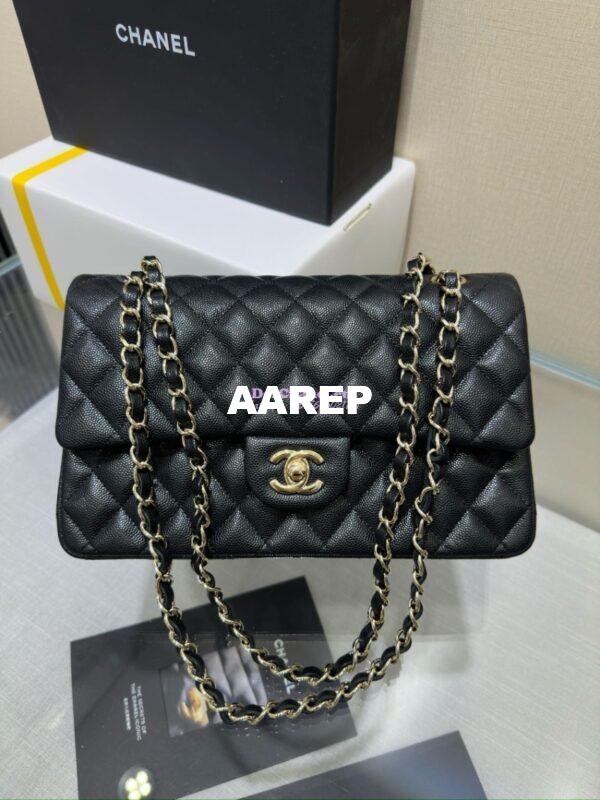 Replica Chanel CF 1112 Quilted Classic Flap Bag in Grainy Calfskin Black Shining Light Gold Hardware 4