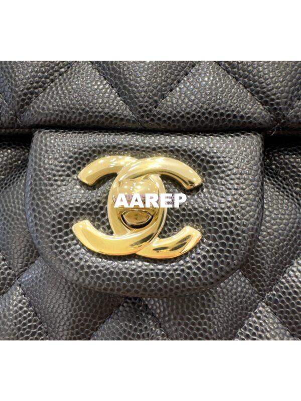 Replica Chanel CF 1112 Quilted Classic Flap Bag in Grainy Calfskin Black Shining Light Gold Hardware 9
