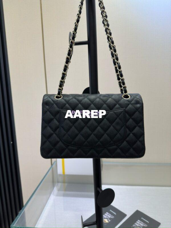 Replica Chanel CF 1112 Quilted Classic Flap Bag in Grainy Calfskin Black Shining Light Gold Hardware 11