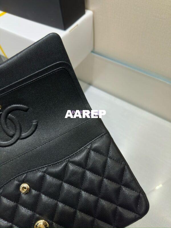 Replica Chanel CF 1112 Quilted Classic Flap Bag in Grainy Calfskin Black Shining Light Gold Hardware 13