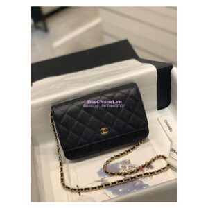 Replica Chanel New Magnetic Caviar Wallet On Chain WOC Black Bag 33814