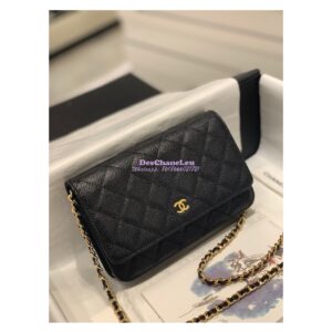 Replica Chanel New Magnetic Caviar Wallet On Chain WOC Black Bag 33814 2