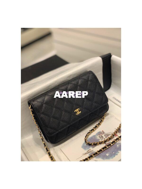 Replica Chanel New Magnetic Caviar Wallet On Chain WOC Black Bag 33814 2