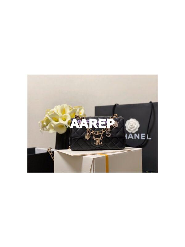 Replica Chanel Lambskin Charm Flap Bag AS2326 2021-Limited Black 4