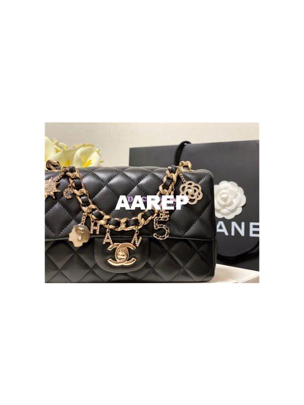 Replica Chanel Lambskin Charm Flap Bag AS2326 2021-Limited Black 5