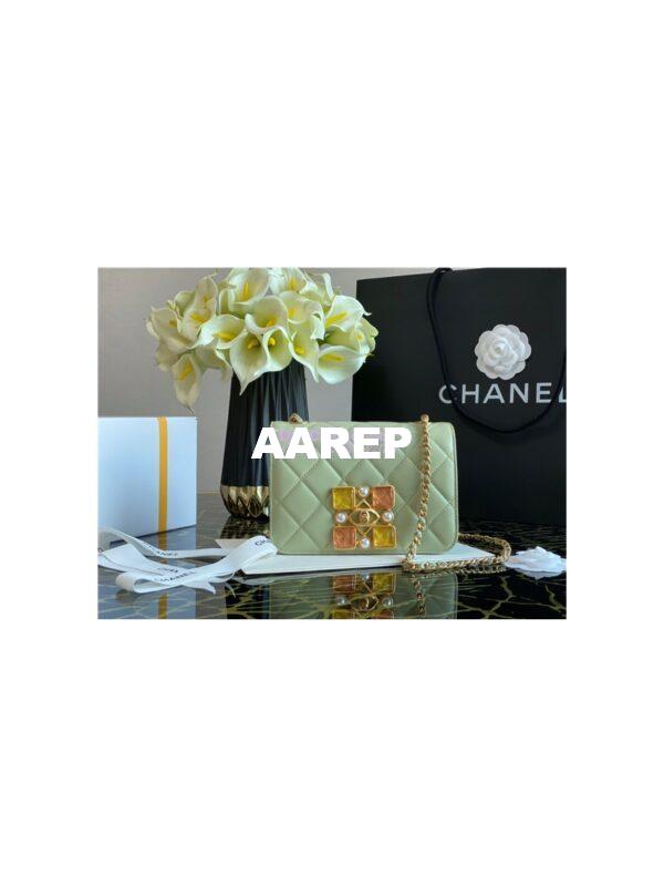 Replica Chanel Medium Calfskin Crystal Pearls Flap Bag AS2259 Green