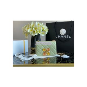 Replica Chanel Medium Calfskin Crystal Pearls Flap Bag AS2259 Green 2