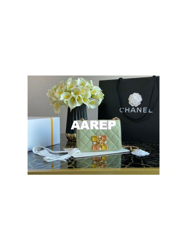 Replica Chanel Medium Calfskin Crystal Pearls Flap Bag AS2259 Green 2