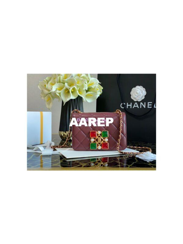 Replica Chanel Medium Calfskin Crystal Pearls Flap Bag AS2259 Burgundy