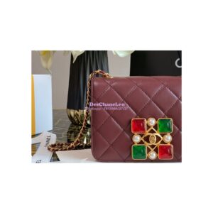 Replica Chanel Medium Calfskin Crystal Pearls Flap Bag AS2259 Burgundy 2