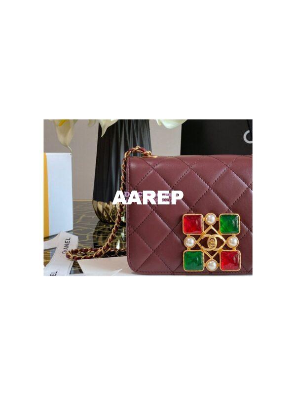 Replica Chanel Medium Calfskin Crystal Pearls Flap Bag AS2259 Burgundy 2
