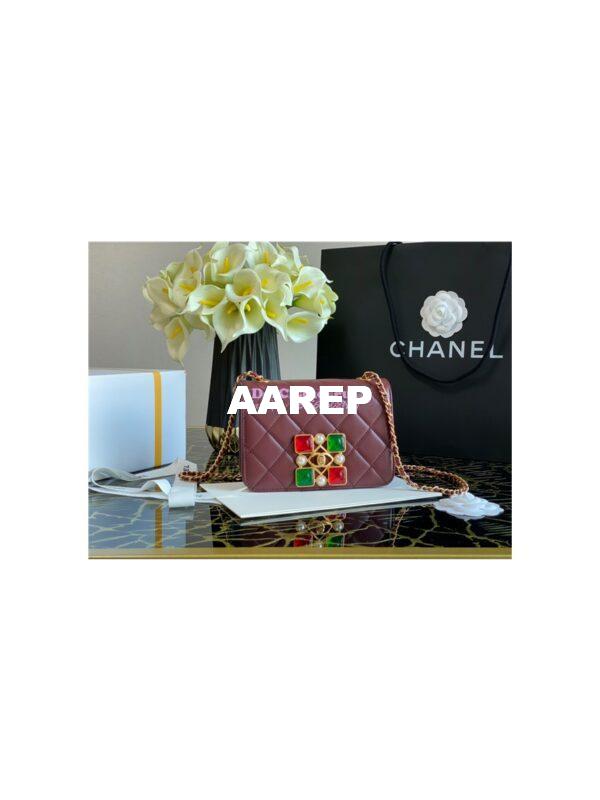 Replica Chanel Medium Calfskin Crystal Pearls Flap Bag AS2259 Burgundy 9