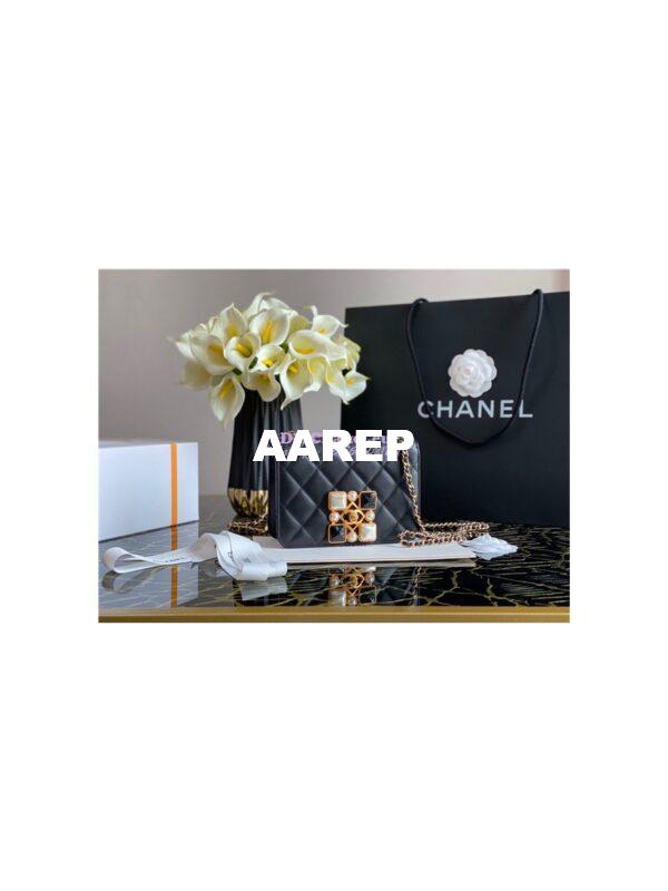 Replica Chanel Medium Calfskin white black Crystal Pearls Flap Bag AS2259 Black 2