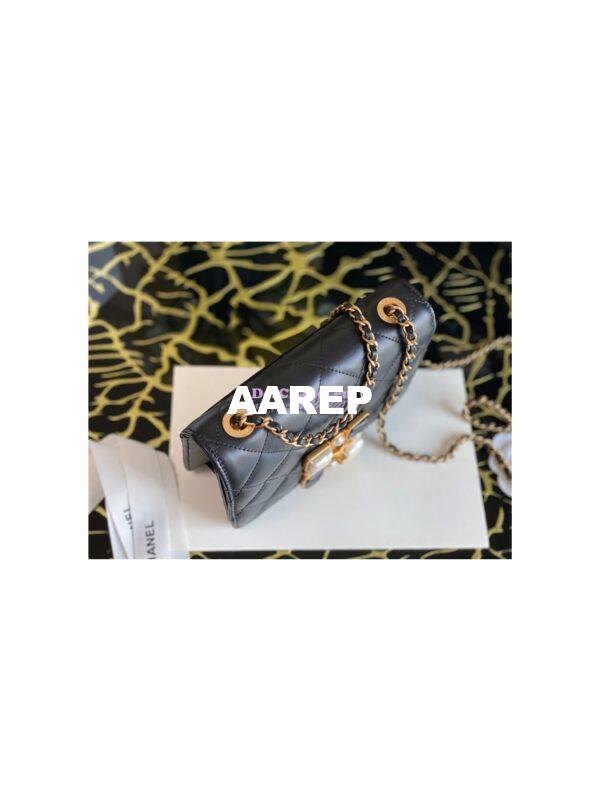 Replica Chanel Medium Calfskin white black Crystal Pearls Flap Bag AS2259 Black 3