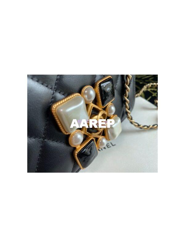 Replica Chanel Medium Calfskin white black Crystal Pearls Flap Bag AS2259 Black 4