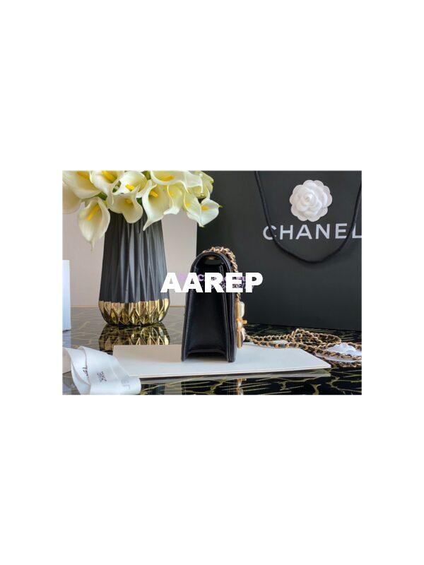 Replica Chanel Medium Calfskin white black Crystal Pearls Flap Bag AS2259 Black 8