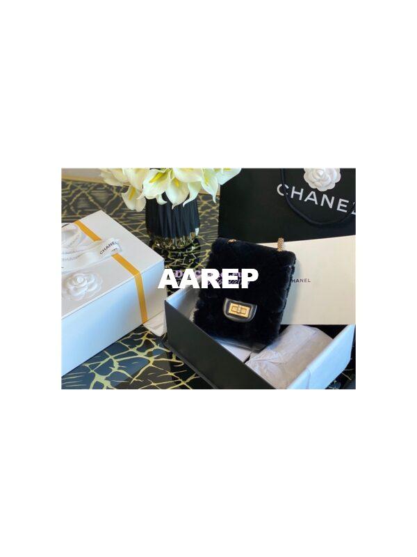 Replica Chanel Mini 2.55 Bag North/South Shearling Lambskin AS1961 Black 3