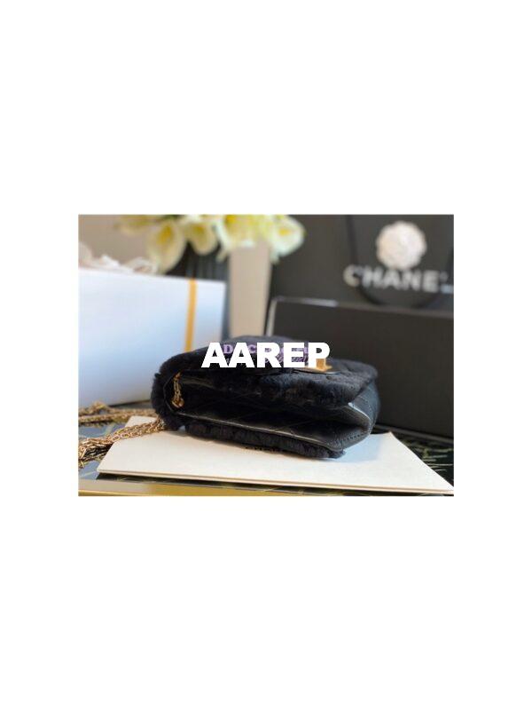Replica Chanel Mini 2.55 Bag North/South Shearling Lambskin AS1961 Black 7