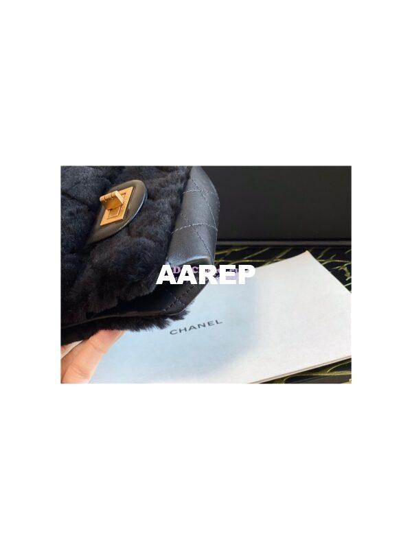 Replica Chanel Mini 2.55 Bag North/South Shearling Lambskin AS1961 Black 8
