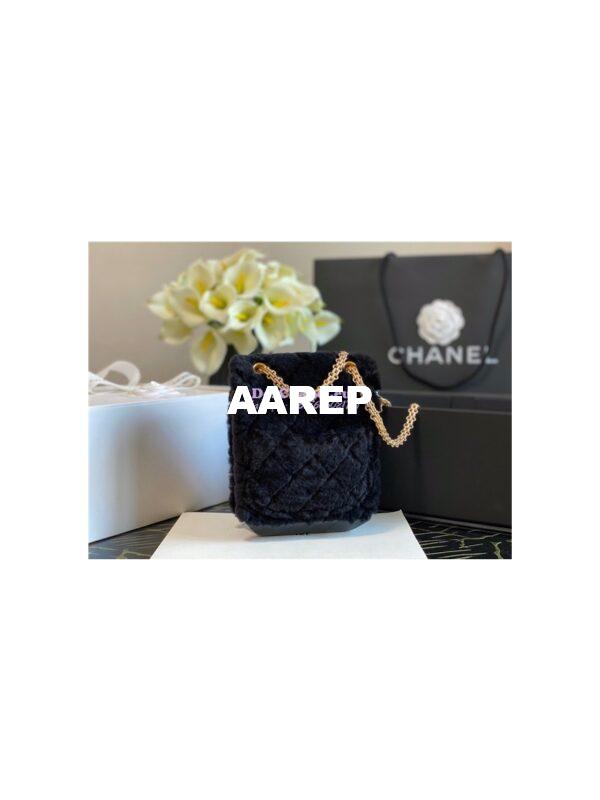 Replica Chanel Mini 2.55 Bag North/South Shearling Lambskin AS1961 Black 9