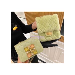 Replica Chanel Mini 2.55 Bag North/South Shearling Lambskin AS1961 Green