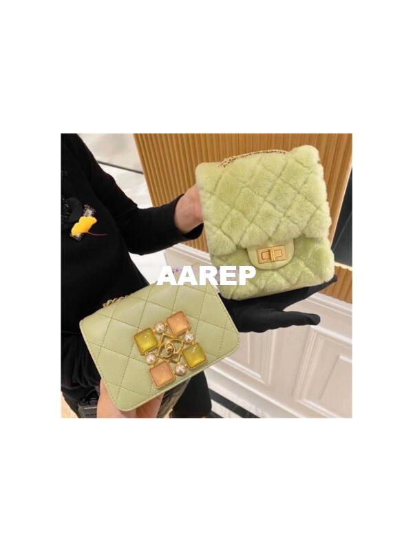 Replica Chanel Mini 2.55 Bag North/South Shearling Lambskin AS1961 Green