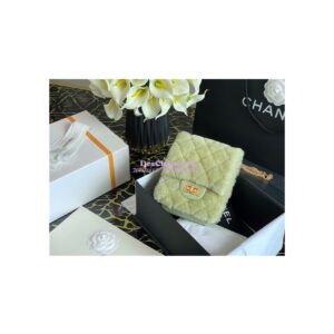Replica Chanel Mini 2.55 Bag North/South Shearling Lambskin AS1961 Green 2