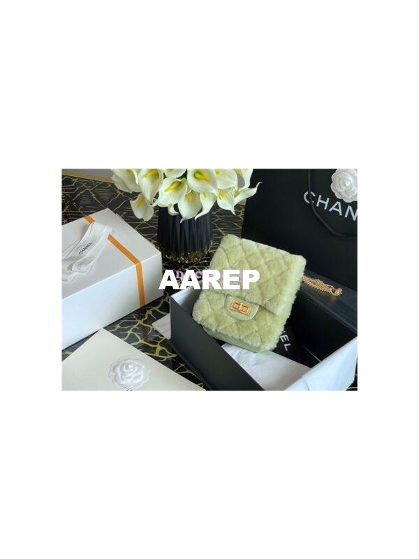 Replica Chanel Mini 2.55 Bag North/South Shearling Lambskin AS1961 Green 2