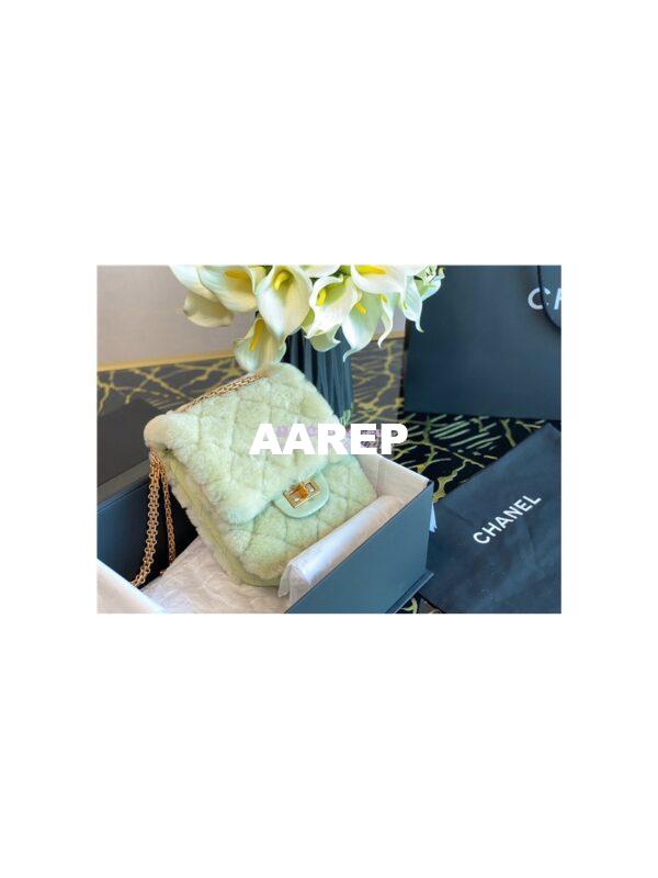 Replica Chanel Mini 2.55 Bag North/South Shearling Lambskin AS1961 Green 3
