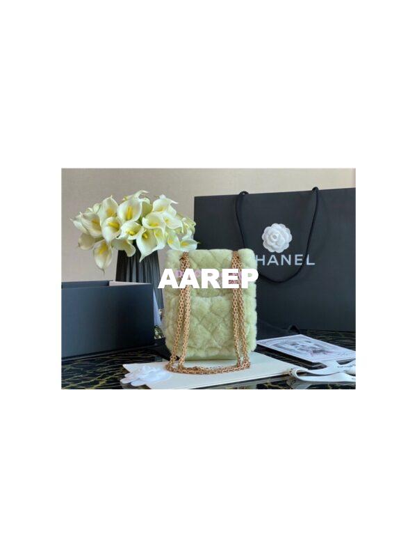 Replica Chanel Mini 2.55 Bag North/South Shearling Lambskin AS1961 Green 8