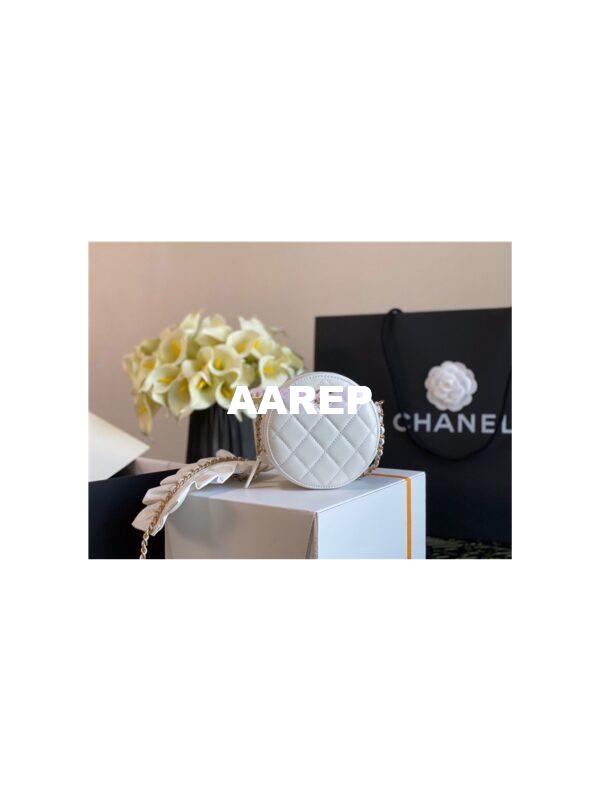 Replica Chanel Lambskin Round Clutch With Bow Chain Strap AP1894 White 3