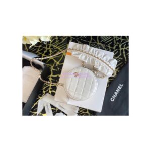 Replica Chanel Lambskin Round Clutch With Bow Chain Strap AP1894 White 2