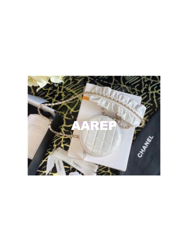 Replica Chanel Lambskin Round Clutch With Bow Chain Strap AP1894 White 4
