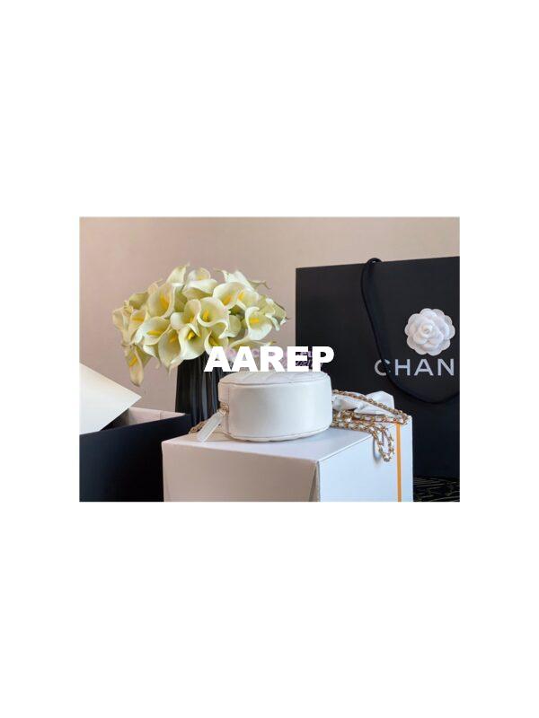 Replica Chanel Lambskin Round Clutch With Bow Chain Strap AP1894 White 6