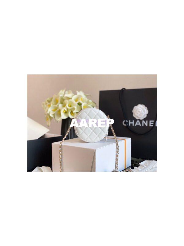 Replica Chanel Lambskin Round Clutch With Bow Chain Strap AP1894 White 9