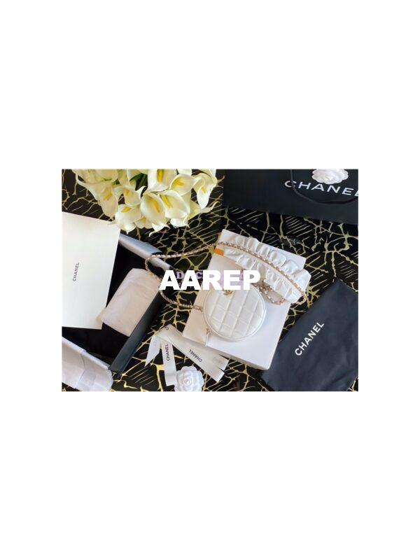 Replica Chanel Lambskin Round Clutch With Bow Chain Strap AP1894 White 11