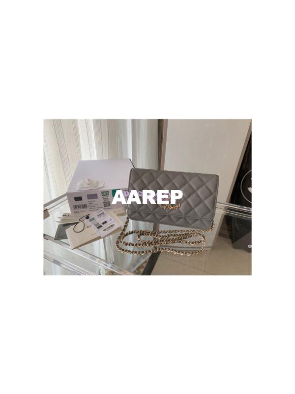 Replica Chanel Wallet On Chain WOC Grained Calfskin AP1794 Grey 3