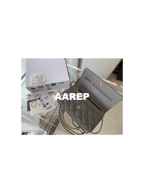 Replica Chanel Wallet On Chain WOC Grained Calfskin AP1794 Grey 6